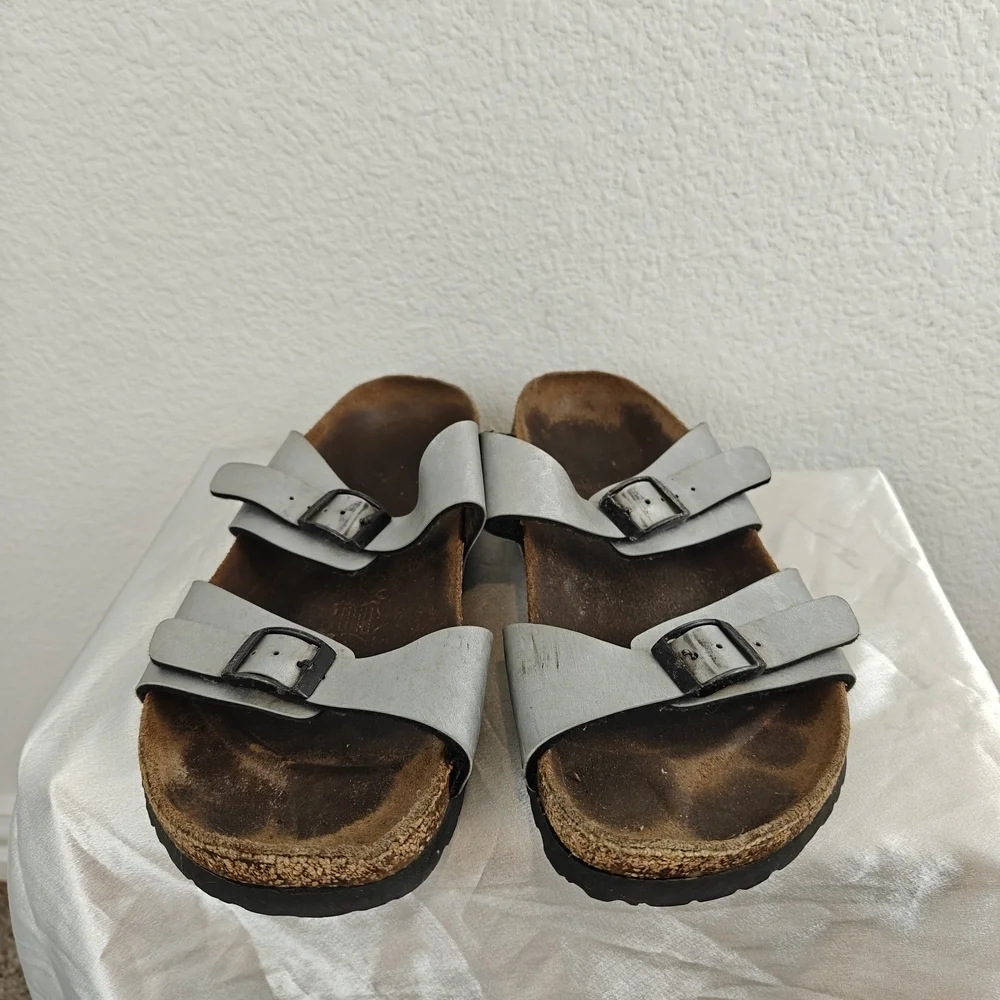 Birkenstock Silver Sandals Papillio Sydney Size 10 Women's Narrow - Picture 4 of 12
